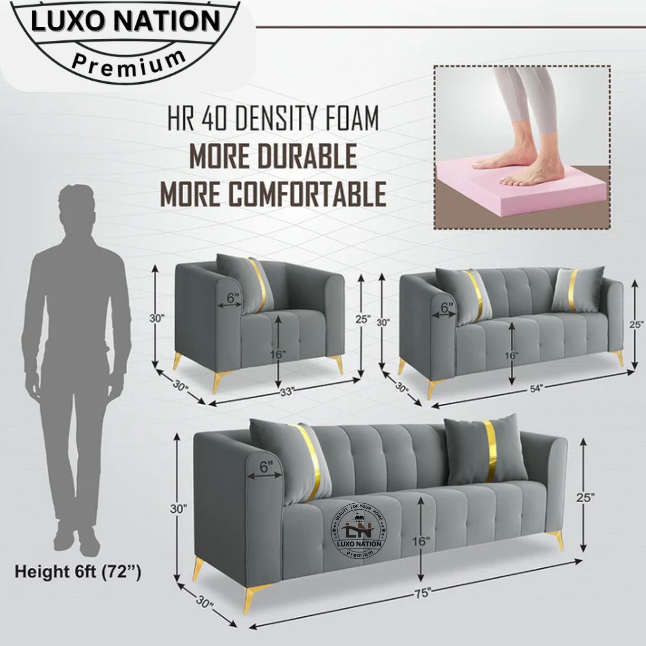 Luxo Nation Luxury Sofa Set  – Premium Quality & Velvet Suede Design